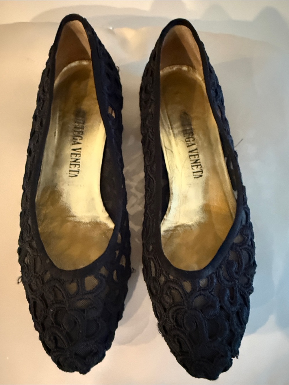 Bottega Veneta Black Lace Pointed Ballet Flats